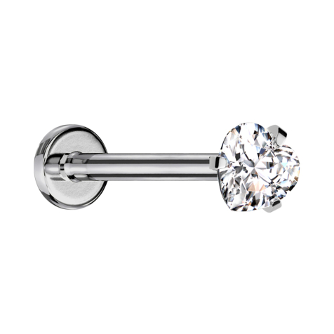 Micro labret filetage intérieur argent cœur en cristal serti argent