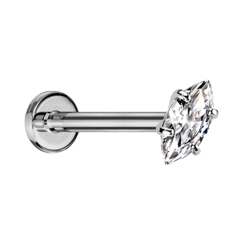 Micro Labret Innengewinde silber Ovaler Kristall silber gefasst