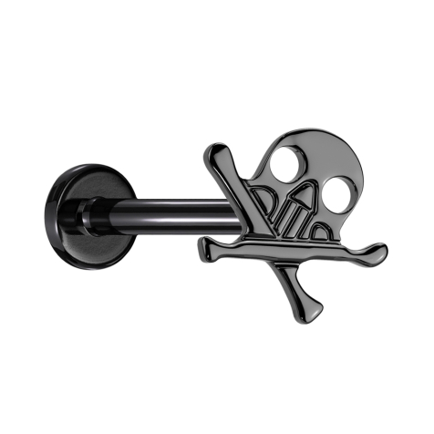 Micro Threadless Labret schwarz Totenkopf mit gekreuzten Knochen schwarz