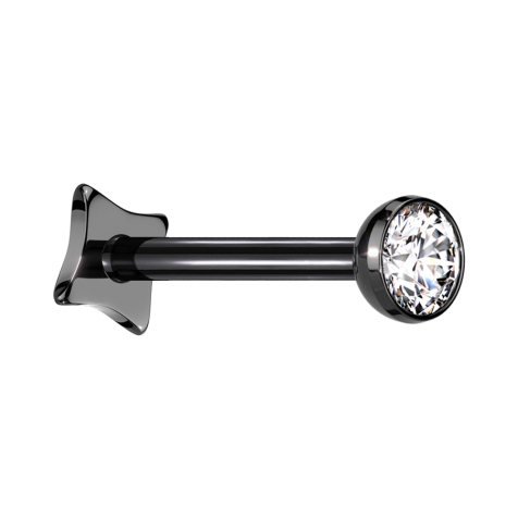 Micro Threadless Labret Square Black Hemisphere Black Crystal Silver