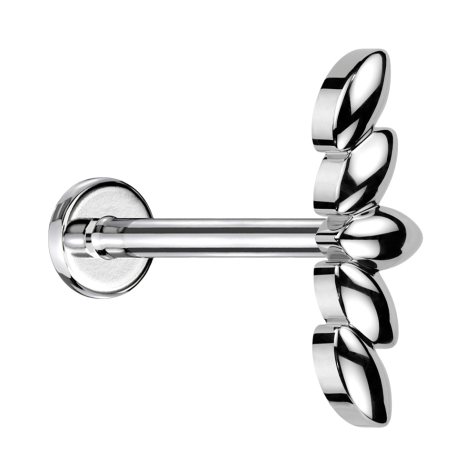Micro Labret femelle argenté cinq feuilles ovales argentées