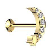 Micro Threadless UFO Labret doré lune avec...