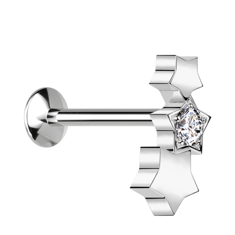 Micro Threadless UFO Labret silver three stars silver crystal silver