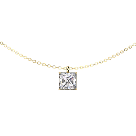 Chaîne plaquée or pendentif cristal carré argent