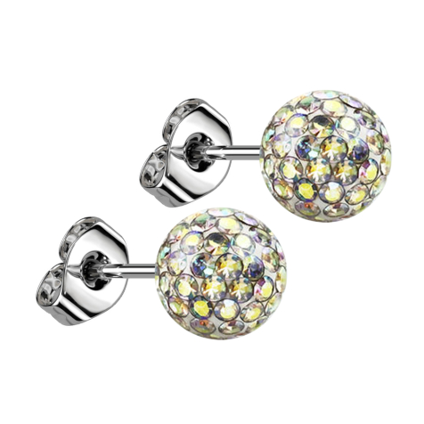 Boucles doreilles argent avec boule de cristal multicolore époxy de protection