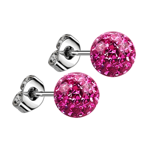 Boucles doreilles argent avec boule de cristal rose époxyde protectrice