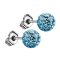 Stud earrings silver with crystal ball aqua epoxy protective layer