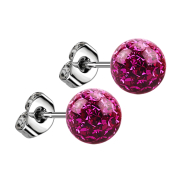 Boucles doreilles argent avec boule de cristal fuchsia...