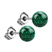 Boucles doreilles argent avec boule de cristal vert...