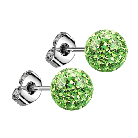 Boucles doreilles argent avec boule de cristal vert clair époxy de protection