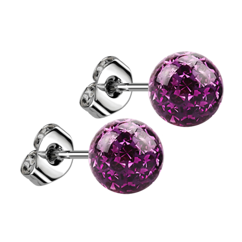 Boucles doreilles argent avec boule de cristal violet époxy de protection