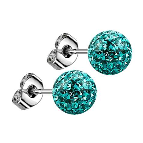 Boucles doreilles argent avec boule de cristal turquoise époxy de protection