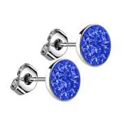 Boucles doreilles argent assiette cristal bleu foncé