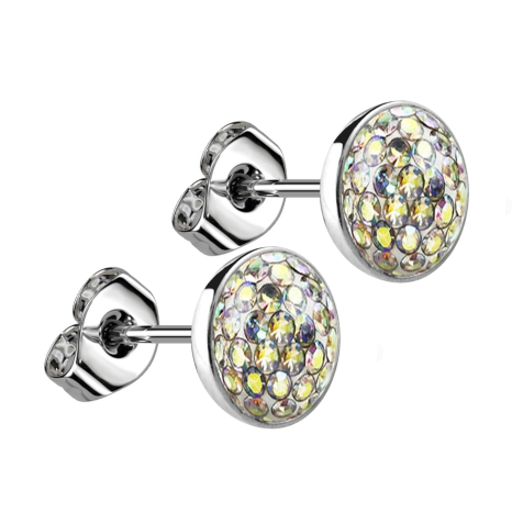 Boucles doreilles argent plateau cristal multicolore