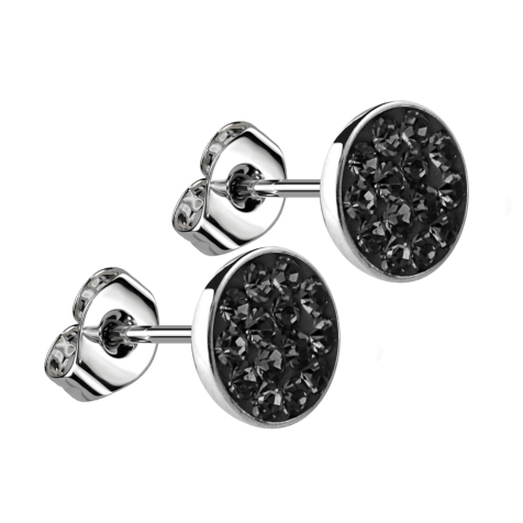 Stud earrings silver plate crystal black