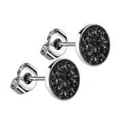 Boucles doreilles argent assiette cristal noir