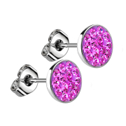 Boucles doreilles argent assiette cristal fuchsia