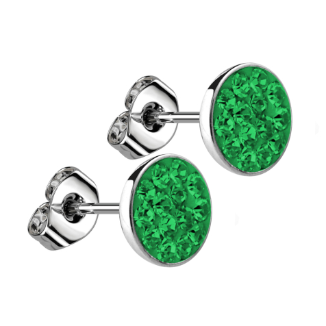 Stud earrings silver plate crystal green