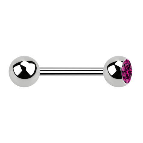 Barbell silver with ball and ball crystal fuchsia