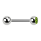 Barbell argent avec boule et cristal boule vert clair