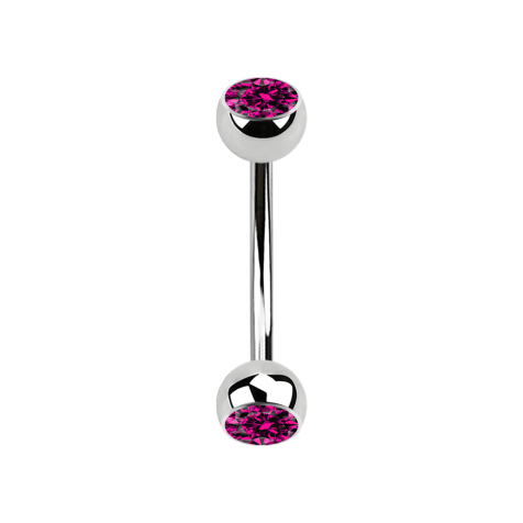 Micro banana silver with two crystal balls fuchsia