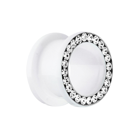 Flesh Tunnel bianco con cristalli dargento