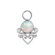 Pendant silver opal white filigree heart