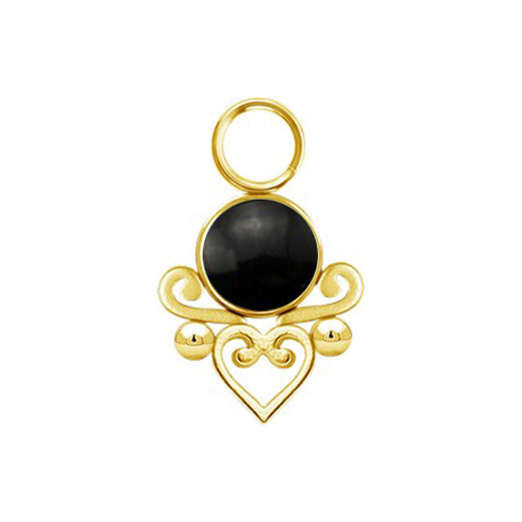 Pendant gold-plated black onyx stone filigree heart
