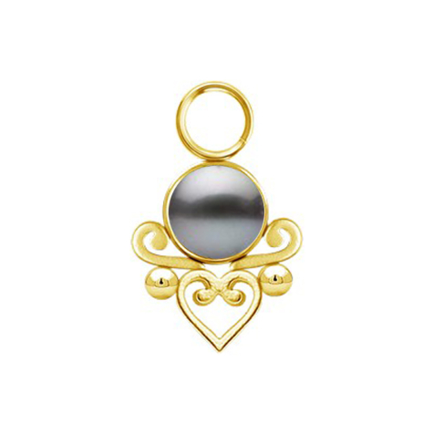 Ciondolo perla dorata cuore nero in filigrana