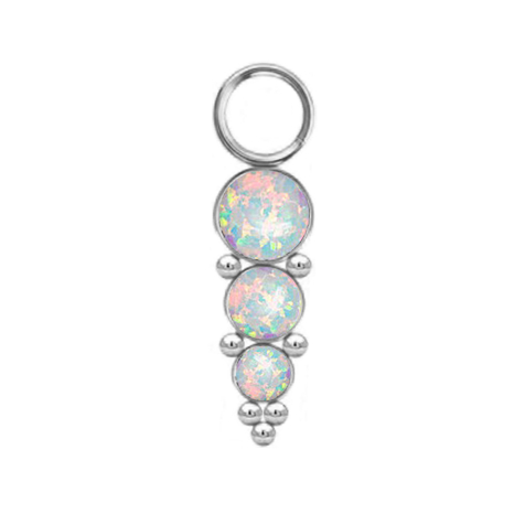 Pendant silver three opals white with beads