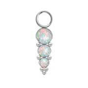 Pendant silver three opals white with beads
