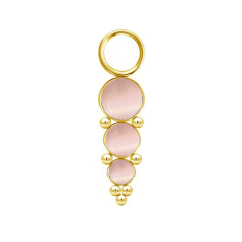 Gold-plated pendant with three pink cats eye stones and spheres