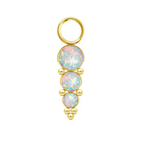 Ciondolo placcato oro con tre sfere e opali bianchi