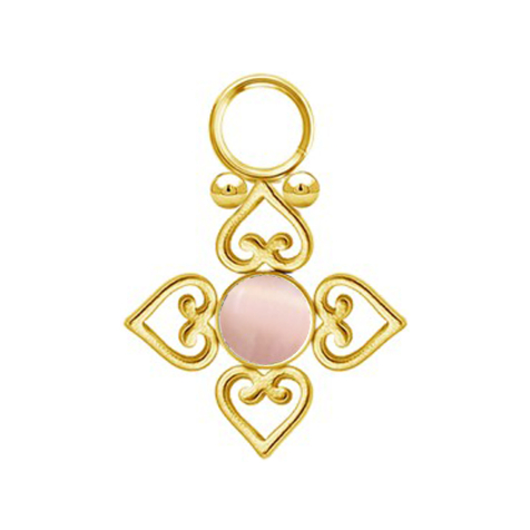 Anhänger vergoldet pinker Katzenauge Stein vier filigrane Herzen