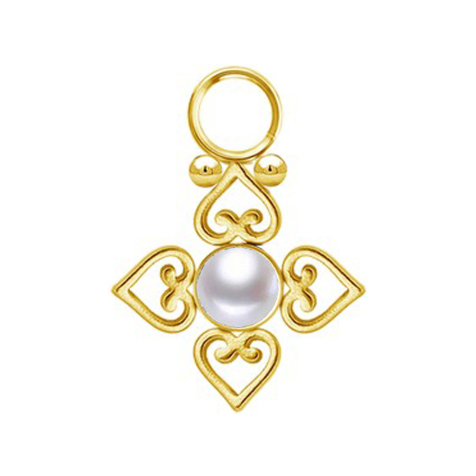 Anhänger vergoldet Perle weiss vier filigrane Herzen