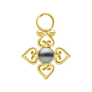 Anhänger vergoldet Perle schwarz vier filigrane Herzen