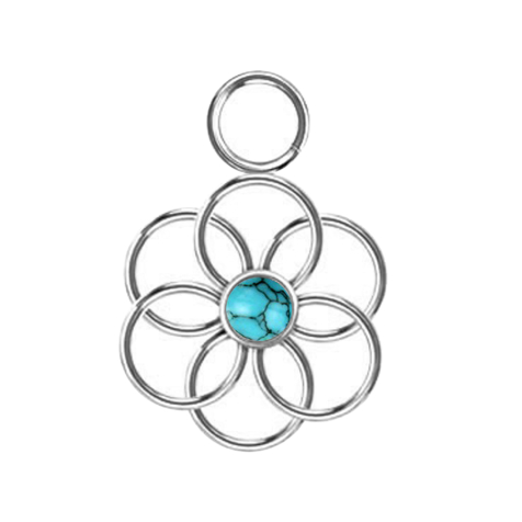 Pendant silver turquoise stone flower of life