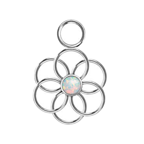 Pendant silver opal white flower of life