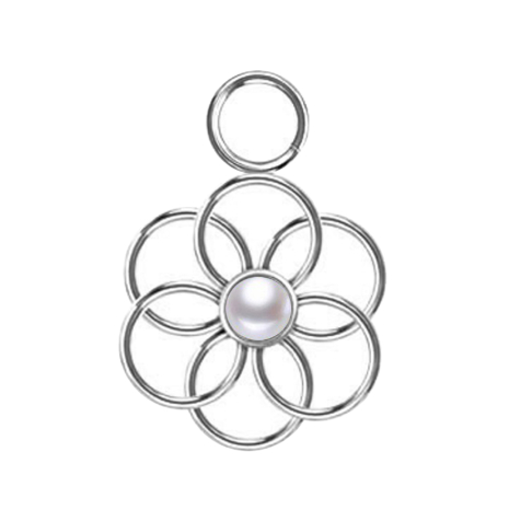 Pendant silver pearl white flower of life