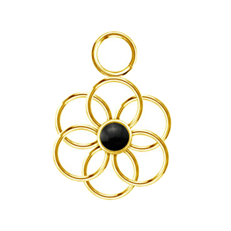 Anhänger vergoldet schwarzer Onyx Stein Blume des Lebens