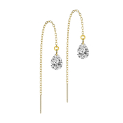 Stud earrings gold-plated free-falling chain drop crystal...