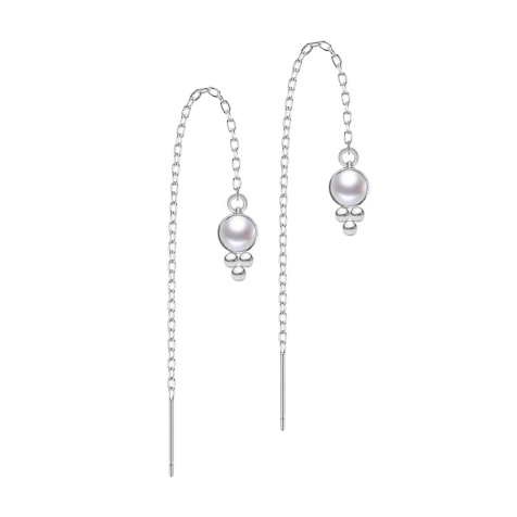 Boucles doreilles argent chaîne chute libre perle blanche trois boules