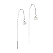 Stud earrings silver free-falling chain large white pearl