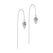 Stud earrings silver free-falling chain crystal silver...