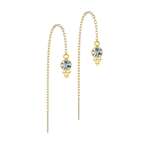 Stud earrings gold-plated free-falling chain crystal silver three spheres