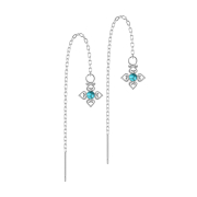 Stud earrings silver free-falling chain turquoise stone...