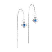 Stud earrings silver free-falling chain opal blue four...