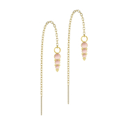 Ohrstecker vergoldet freifallende Kette drei pinke...