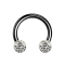 Micro Circular Barbell nero con due sfere di cristallo strato protettivo epossidico argento