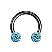 Micro Circular Barbell black with two crystal balls aqua...
